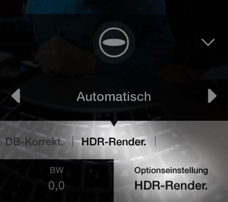 Nach dem Firmwareupdate der Ricoh Theta S findet man HDR unter den Optionseinstellungen.
